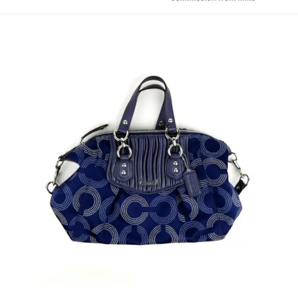 Stylish Coach Ashley Blue Jacquard Canvas Tote Handbag/Purse